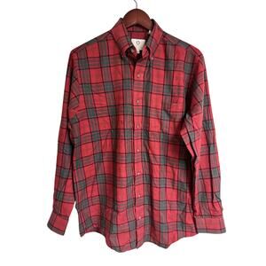 Vintage 70s 80s Viyella Cotton Wool Shirt Mens Medium Red Plaid Button Up